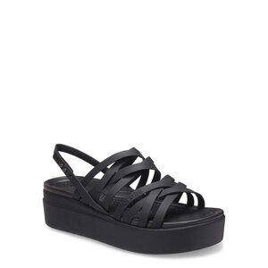 Crocs Women's Brooklyn Strappy Low Wedge Sandals - BLACK - WOMEN'S SIZE 10